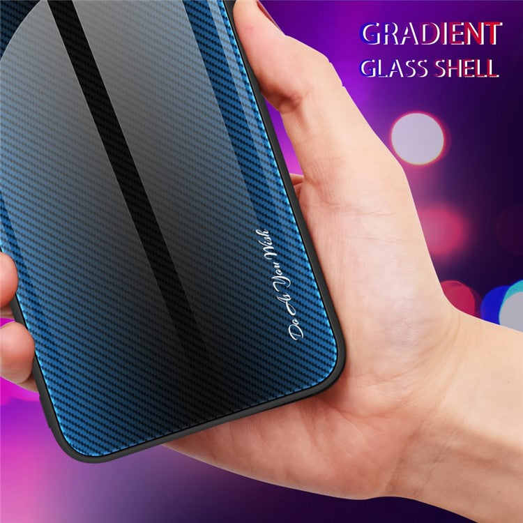 For Samsung Galaxy S23 Phone Case Carbon Fiber Texture Slim Case Tempered Glass+TPU Anti-Drop Phone Cover - Dark Blue