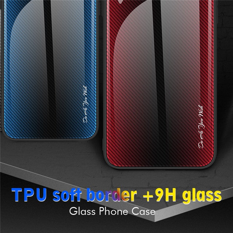 For Samsung Galaxy S23 Phone Case Carbon Fiber Texture Slim Case Tempered Glass+TPU Anti-Drop Phone Cover - Dark Blue