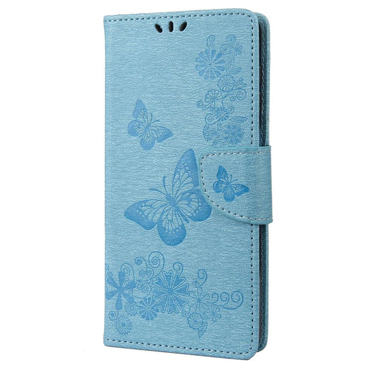 For Google Pixel 7 5G Butterflies Flower Imprinting PU Leather Cover Stand Wallet Magnetic Clasp Shockproof Case - Blue