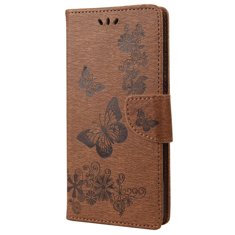 For Google Pixel 7 5G Butterflies Flower Imprinting PU Leather Cover Stand Wallet Magnetic Clasp Shockproof Case - Brown