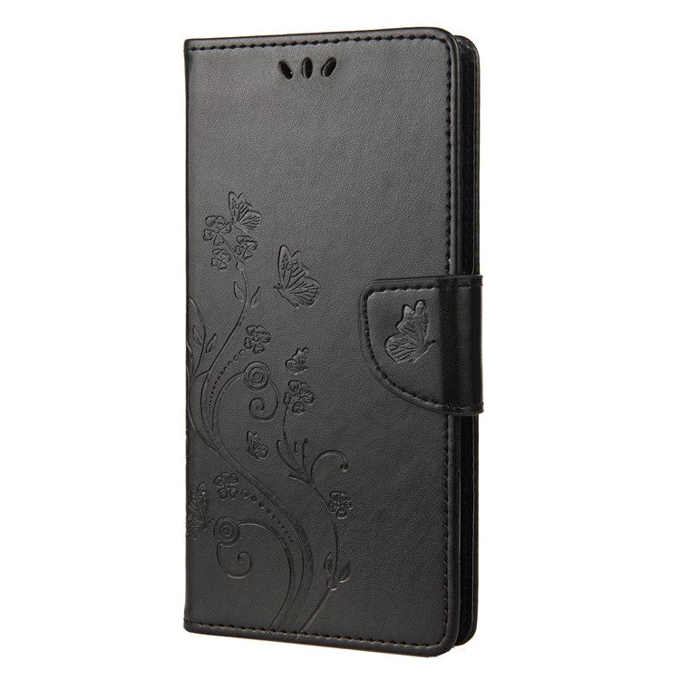 For Google Pixel 7 5G Imprinting Flower Butterflies Phone Cover PU Leather Anti-scratch Wallet Stand Case - Black