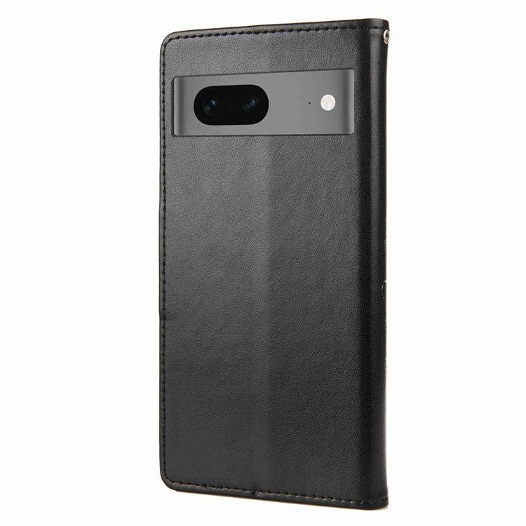 For Google Pixel 7 5G Imprinting Flower Butterflies Phone Cover PU Leather Anti-scratch Wallet Stand Case - Black