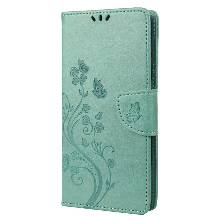 For Google Pixel 7 5G Imprinting Flower Butterflies Phone Cover PU Leather Anti-scratch Wallet Stand Case - Green
