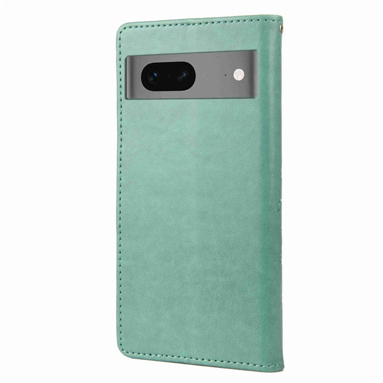 For Google Pixel 7 5G Imprinting Flower Butterflies Phone Cover PU Leather Anti-scratch Wallet Stand Case - Green