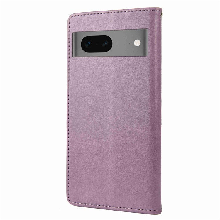 For Google Pixel 7 5G Imprinting Flower Butterflies Phone Cover PU Leather Anti-scratch Wallet Stand Case - Light Purple