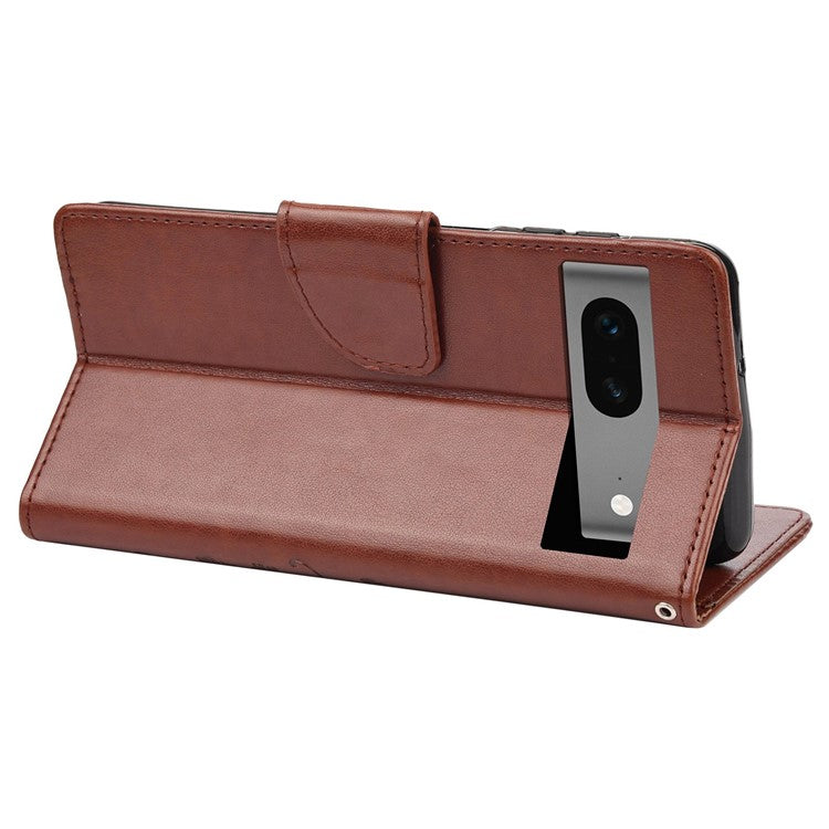 For Google Pixel 7 5G Imprinting Flower Butterflies Phone Cover PU Leather Anti-scratch Wallet Stand Case - Brown