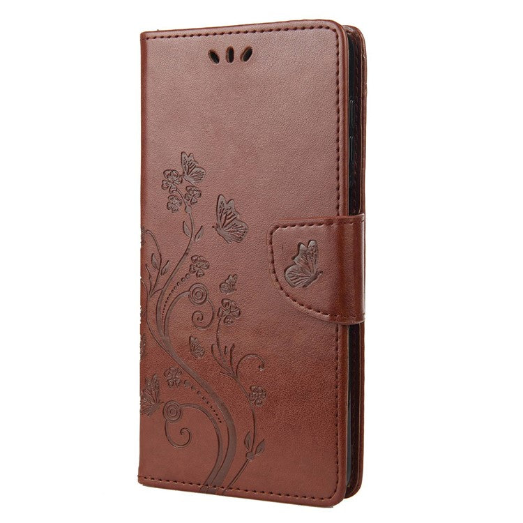 For Google Pixel 7 5G Imprinting Flower Butterflies Phone Cover PU Leather Anti-scratch Wallet Stand Case - Brown