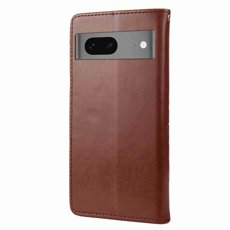 For Google Pixel 7 5G Imprinting Flower Butterflies Phone Cover PU Leather Anti-scratch Wallet Stand Case - Brown