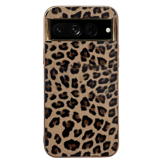 Electroplating Phone Case for Google Pixel 6 Pro 5G Leopard Pattern Shockproof Case Anti-Drop TPU+PU Leather Phone Cover - Brown