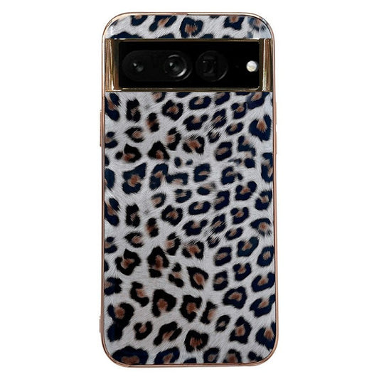 Electroplating Phone Case for Google Pixel 6 Pro 5G Leopard Pattern Shockproof Case Anti-Drop TPU+PU Leather Phone Cover - Silver