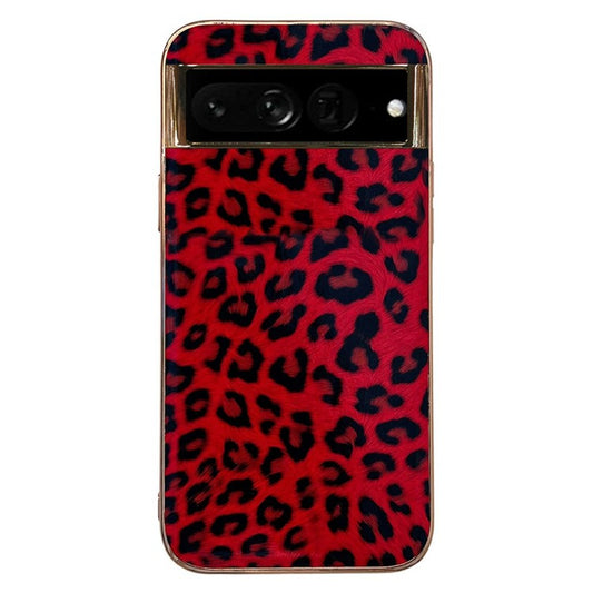 Electroplating Phone Case for Google Pixel 6 Pro 5G Leopard Pattern Shockproof Case Anti-Drop TPU+PU Leather Phone Cover - Red