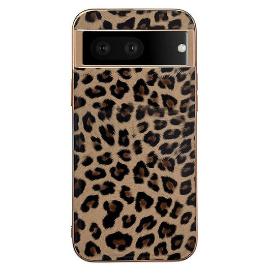Leopard Pattern Phone Case for Google Pixel 6a Anti-Drop Shockproof Cover Electroplating TPU+PU Leather Phone Case - Brown