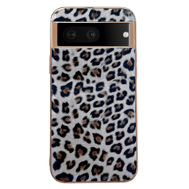 Leopard Pattern Phone Case for Google Pixel 6a Anti-Drop Shockproof Cover Electroplating TPU+PU Leather Phone Case - Silver