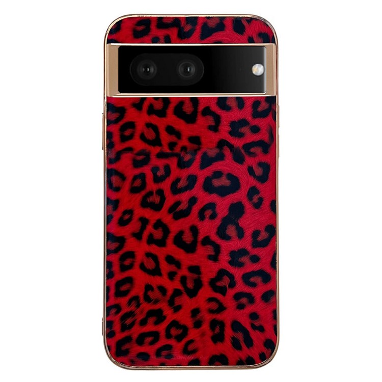 Leopard Pattern Phone Case for Google Pixel 6a Anti-Drop Shockproof Cover Electroplating TPU+PU Leather Phone Case - Red
