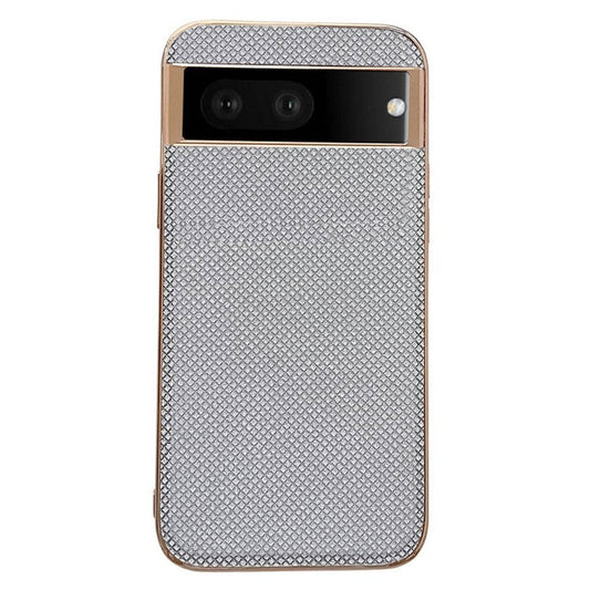 For Google Pixel 6a Electroplating Phone Case Rhinestone Decorated TPU+PU Leather Protective Cover - Silver