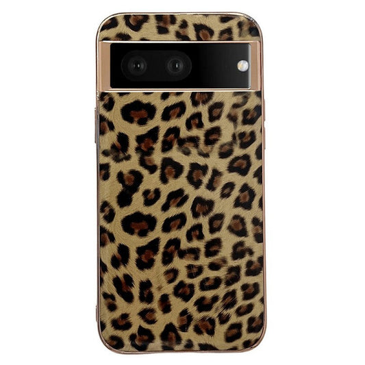 Electroplating Anti-Fall Phone Case for Google Pixel 7 5G TPU+PU Leather Shockproof Case Leopard Pattern Phone Cover - Gold