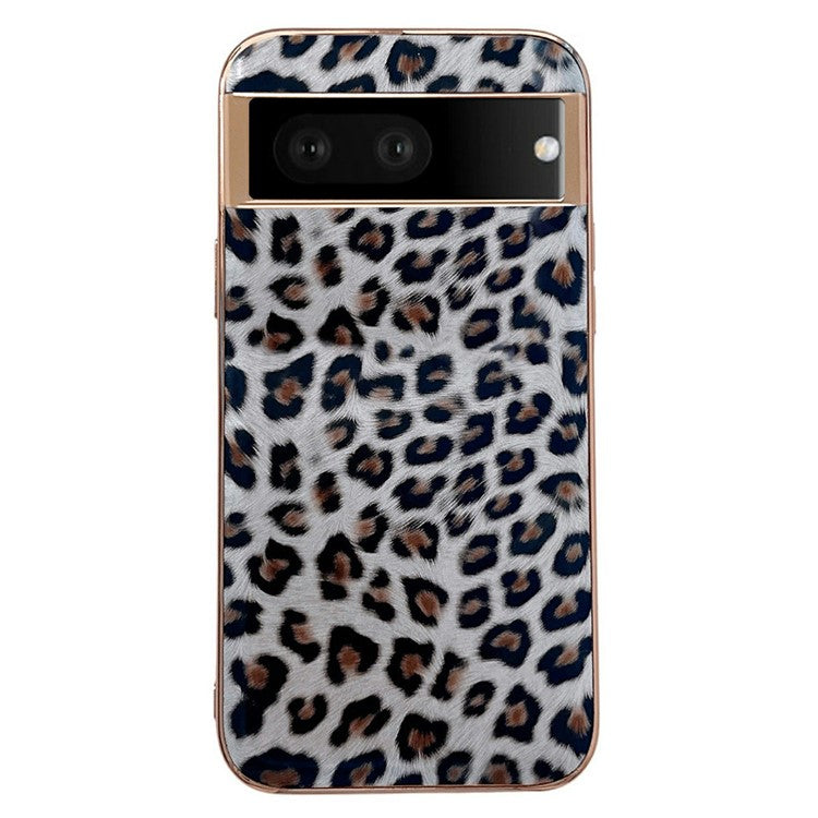 Electroplating Anti-Fall Phone Case for Google Pixel 7 5G TPU+PU Leather Shockproof Case Leopard Pattern Phone Cover - Silver