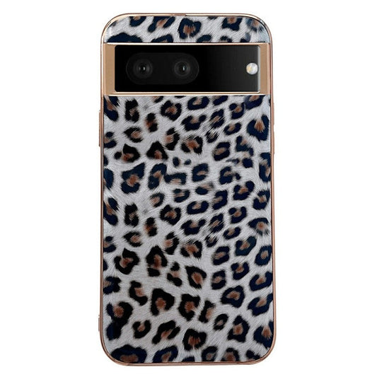 Electroplating Anti-Fall Phone Case for Google Pixel 7 5G TPU+PU Leather Shockproof Case Leopard Pattern Phone Cover - Silver