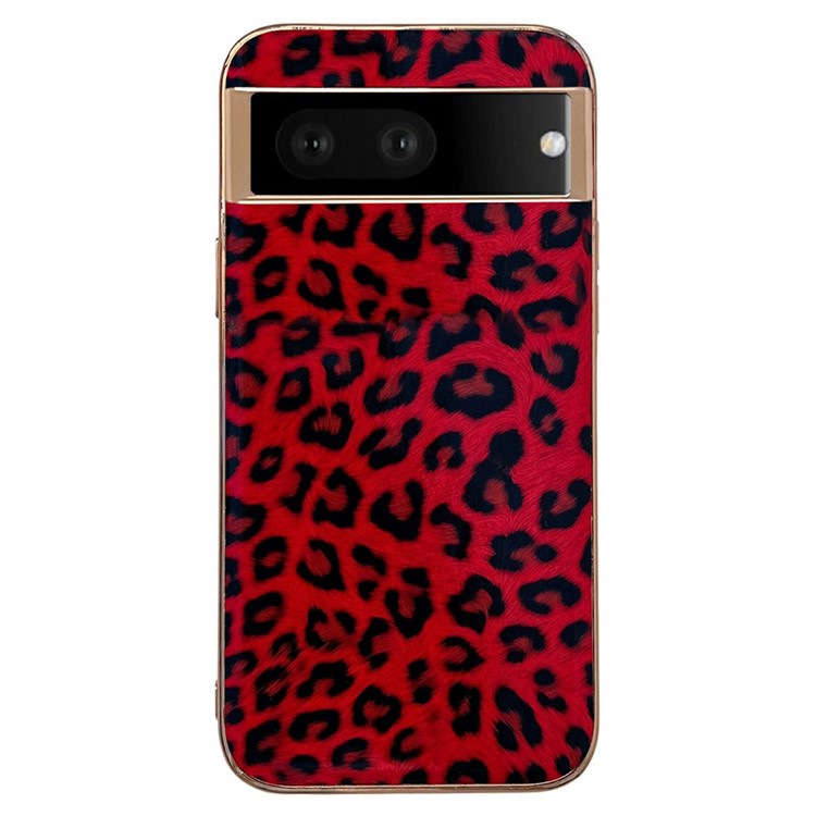 Electroplating Anti-Fall Phone Case for Google Pixel 7 5G TPU+PU Leather Shockproof Case Leopard Pattern Phone Cover - Red