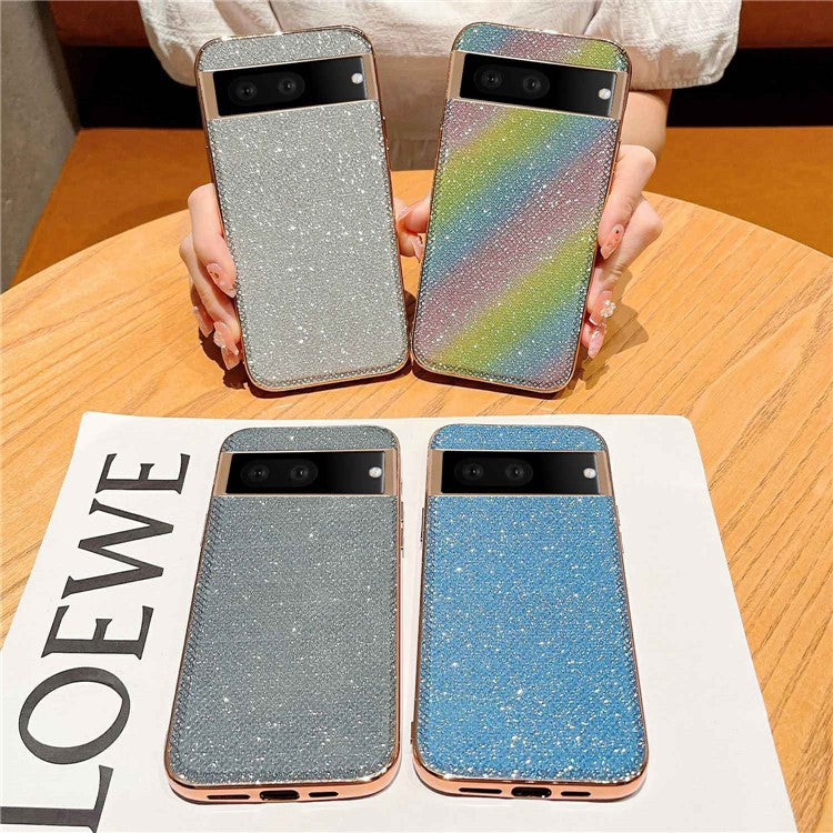 Electroplating Phone Case for Google Pixel 7 5G Rhinestone Decorated Shockproof Case TPU+PU Leather Phone Cover - Black