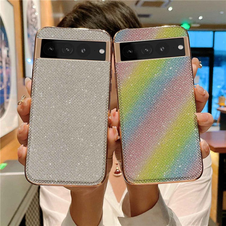 For Google Pixel 7 Pro 5G Phone Case Rhinestone Decorated Electroplating Anti-Drop Phone Shell TPU+PU Leather Cover - Blue