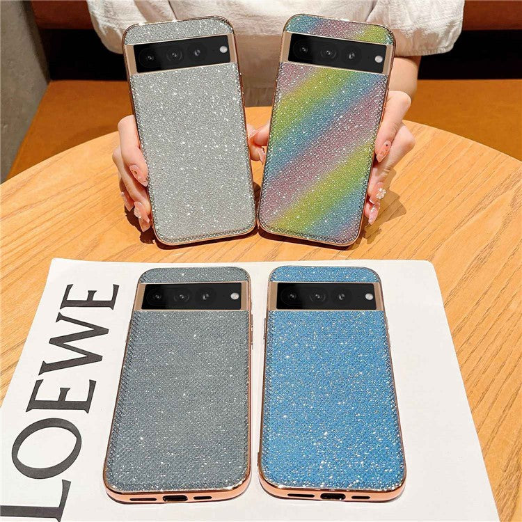 For Google Pixel 7 Pro 5G Phone Case Rhinestone Decorated Electroplating Anti-Drop Phone Shell TPU+PU Leather Cover - Black