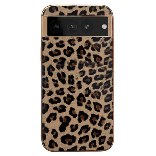Electroplating Shockproof Case for Google Pixel 7 Pro 5G Leopard Pattern Phone Case Anti-Fall TPU+PU Leather Phone Protector - Brown