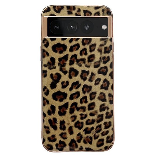Electroplating Shockproof Case for Google Pixel 7 Pro 5G Leopard Pattern Phone Case Anti-Fall TPU+PU Leather Phone Protector - Gold