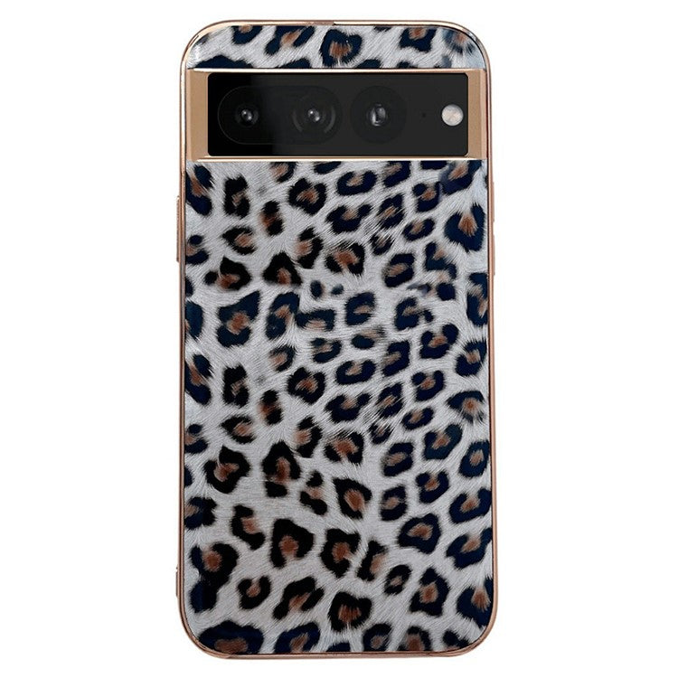 Electroplating Shockproof Case for Google Pixel 7 Pro 5G Leopard Pattern Phone Case Anti-Fall TPU+PU Leather Phone Protector - Silver