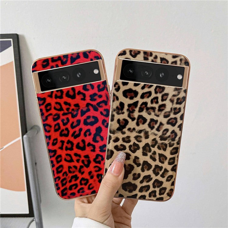 Electroplating Shockproof Case for Google Pixel 7 Pro 5G Leopard Pattern Phone Case Anti-Fall TPU+PU Leather Phone Protector - Silver