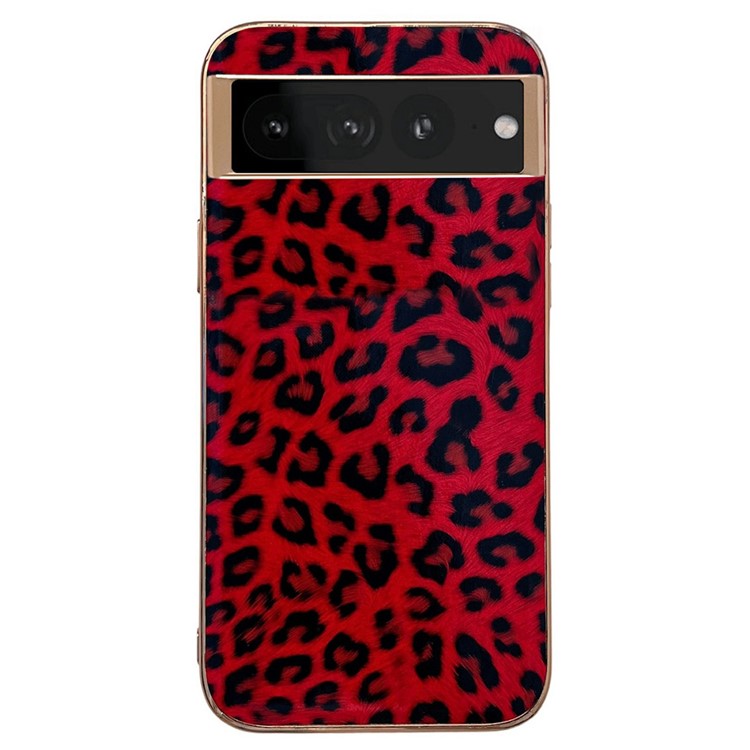 Electroplating Shockproof Case for Google Pixel 7 Pro 5G Leopard Pattern Phone Case Anti-Fall TPU+PU Leather Phone Protector - Red