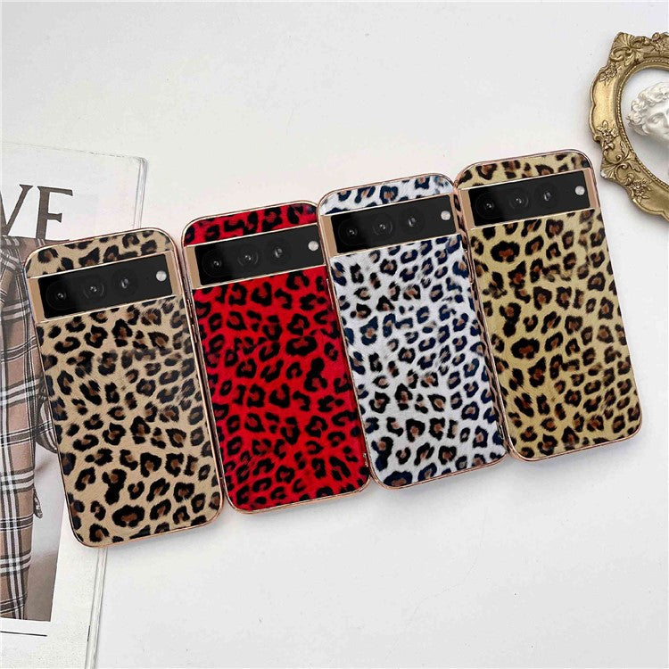 Electroplating Shockproof Case for Google Pixel 7 Pro 5G Leopard Pattern Phone Case Anti-Fall TPU+PU Leather Phone Protector - Red