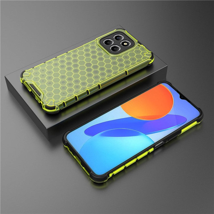 Anti-Drop Phone Case for Honor X8 5G Shockproof Slim Case Honeycomb Textured TPU + PC Phone Cover - Green