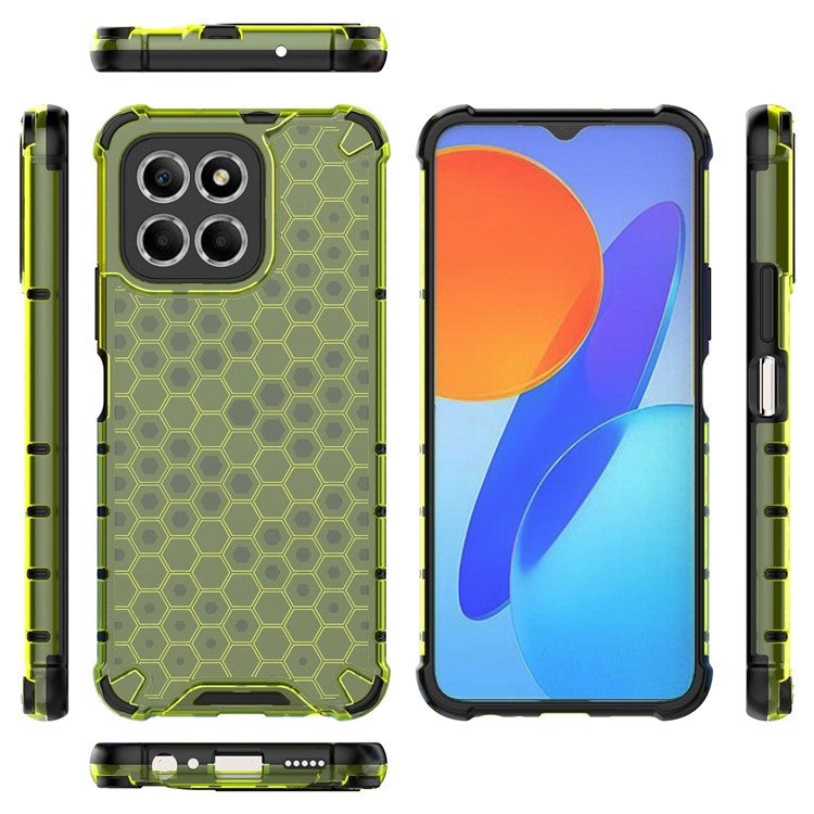Anti-Drop Phone Case for Honor X8 5G Shockproof Slim Case Honeycomb Textured TPU + PC Phone Cover - Green