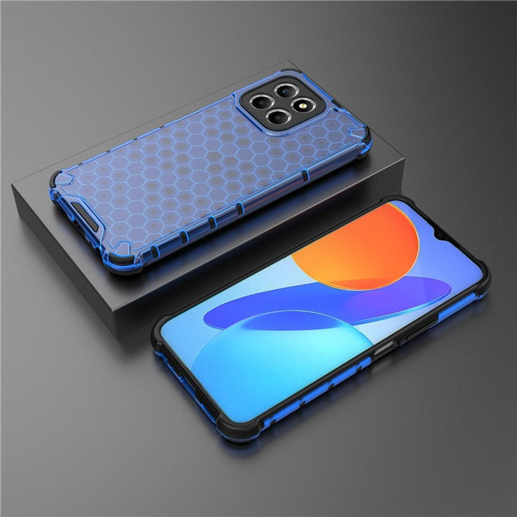 Anti-Drop Phone Case for Honor X8 5G Shockproof Slim Case Honeycomb Textured TPU + PC Phone Cover - Blue
