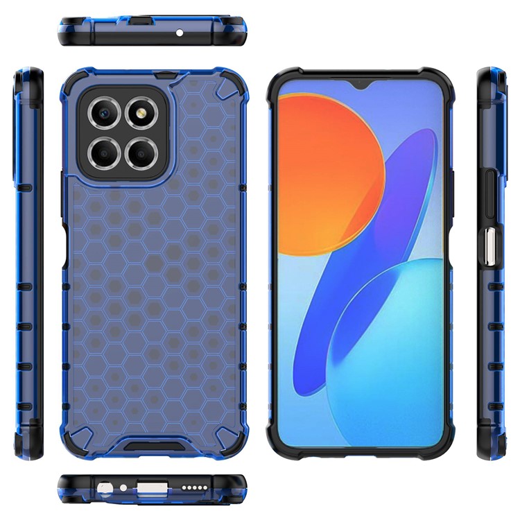 Anti-Drop Phone Case for Honor X8 5G Shockproof Slim Case Honeycomb Textured TPU + PC Phone Cover - Blue