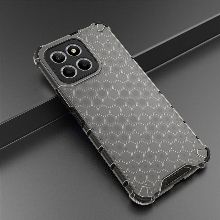 Anti-Drop Phone Case for Honor X8 5G Shockproof Slim Case Honeycomb Textured TPU + PC Phone Cover - Black