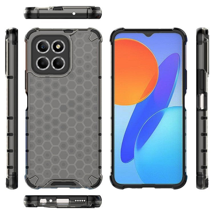 Anti-Drop Phone Case for Honor X8 5G Shockproof Slim Case Honeycomb Textured TPU + PC Phone Cover - Black