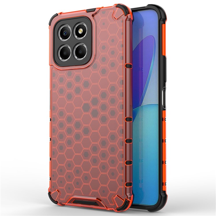 Anti-Drop Phone Case for Honor X8 5G Shockproof Slim Case Honeycomb Textured TPU + PC Phone Cover - Red