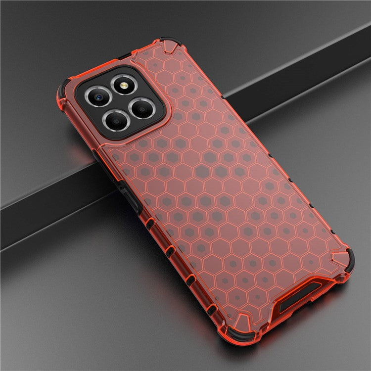 Anti-Drop Phone Case for Honor X8 5G Shockproof Slim Case Honeycomb Textured TPU + PC Phone Cover - Red
