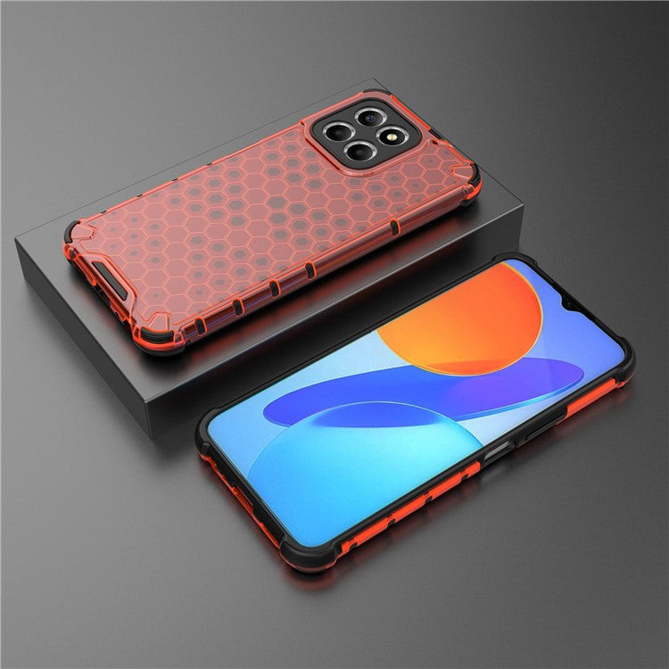 Anti-Drop Phone Case for Honor X8 5G Shockproof Slim Case Honeycomb Textured TPU + PC Phone Cover - Red