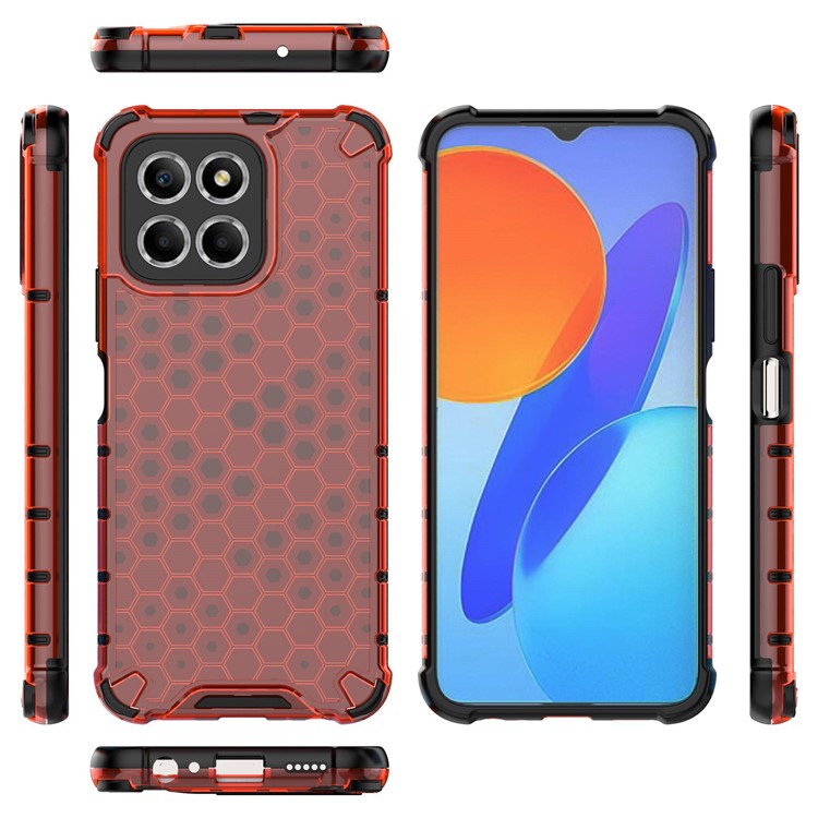 Anti-Drop Phone Case for Honor X8 5G Shockproof Slim Case Honeycomb Textured TPU + PC Phone Cover - Red