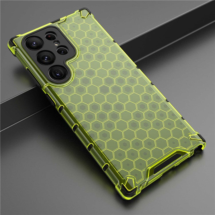 Shockproof Case for Samsung Galaxy S23 Ultra Honeycomb Textured Phone Case TPU + PC Protective Cover - Green