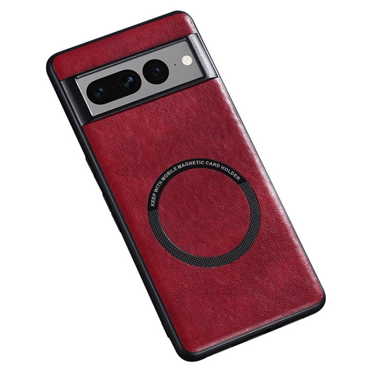 For Google Pixel 7 Pro 5G PU Leather Coated TPU+PC Case Magnetic Phone Protective Back Cover Compatible with MagSafe Charger - Red