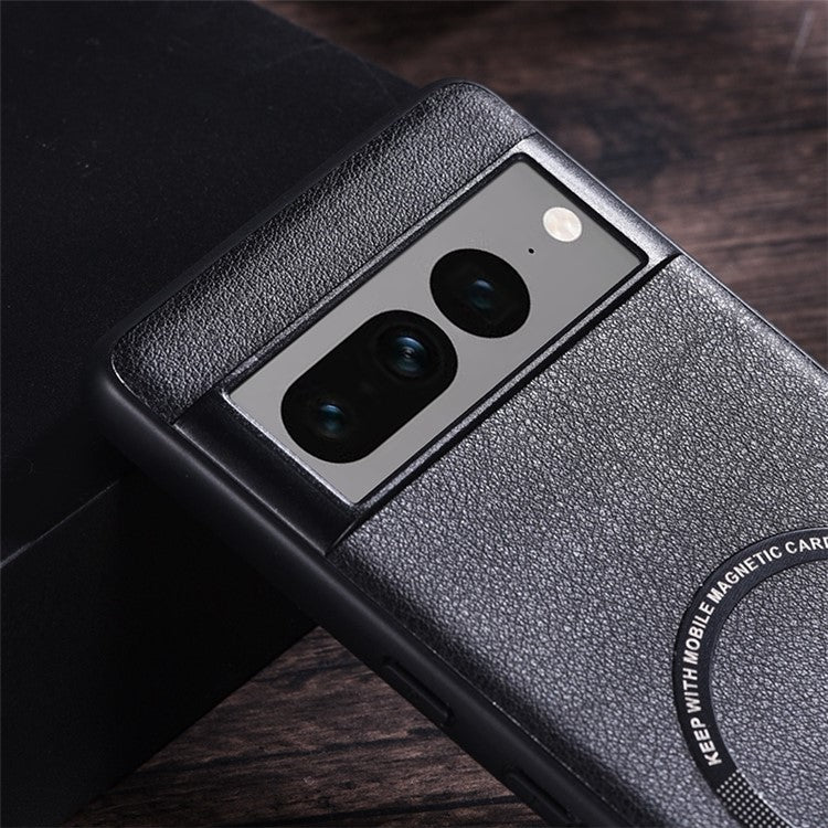For Google Pixel 7 Pro 5G PU Leather Coated TPU+PC Case Magnetic Phone Protective Back Cover Compatible with MagSafe Charger - Red