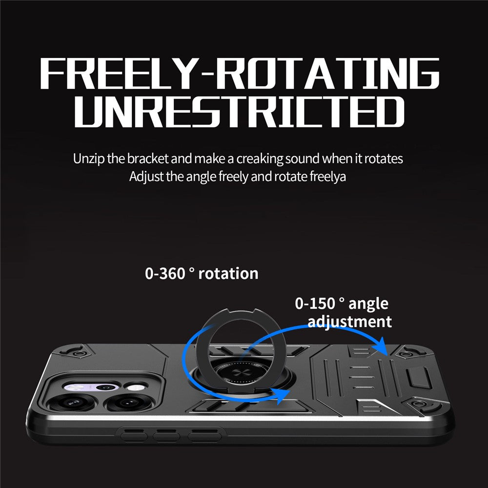 For Oppo Reno14 Pro 5G (Global) Case with Ring Holder Kickstand PC + TPU Anti-Fall Phone Cover - Black
