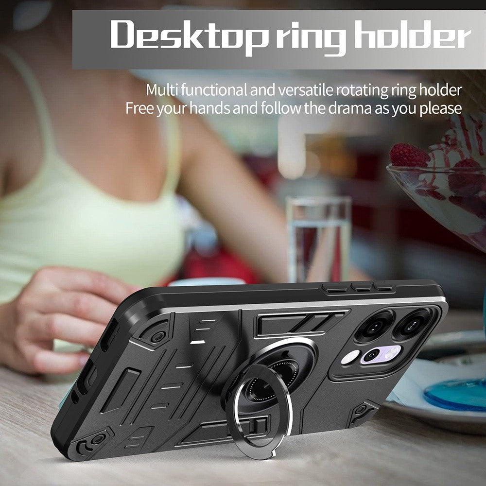 For Oppo Reno14 Pro 5G (Global) Case with Ring Holder Kickstand PC + TPU Anti-Fall Phone Cover - Black
