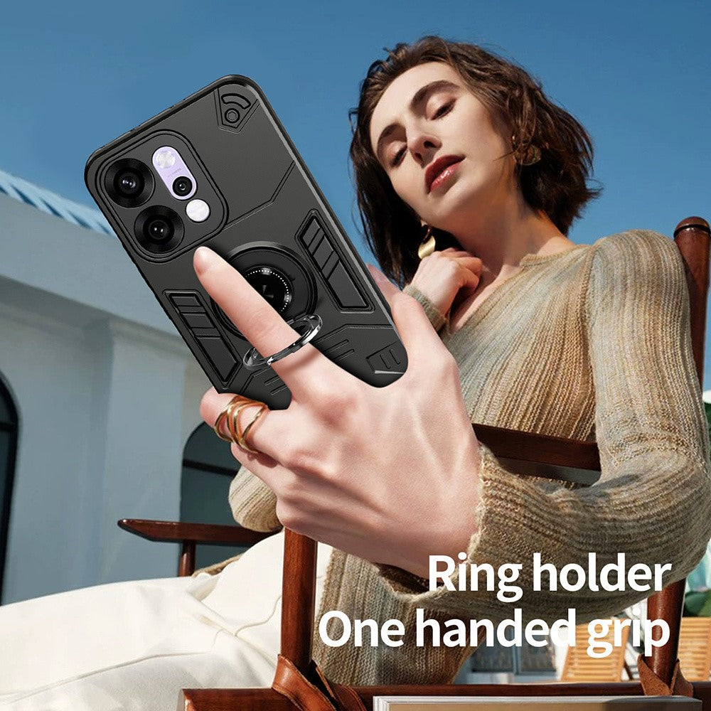 For Oppo Reno14 Pro 5G (Global) Case with Ring Holder Kickstand PC + TPU Anti-Fall Phone Cover - Black