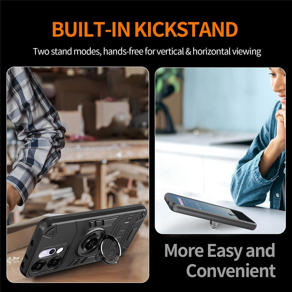 For Oppo Reno14 Pro 5G (Global) Case with Ring Holder Kickstand PC + TPU Anti-Fall Phone Cover - Black