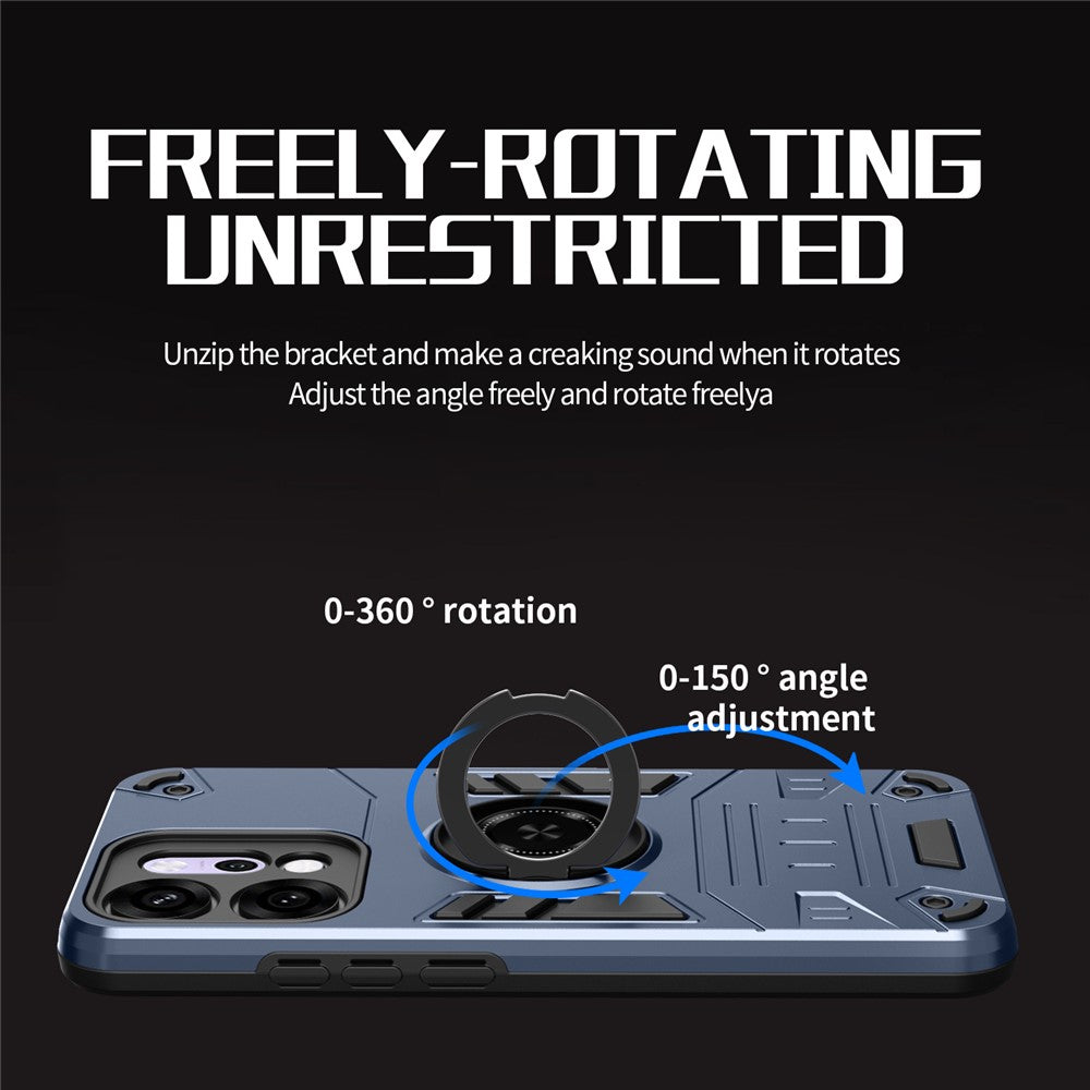 For Oppo Reno14 Pro 5G (Global) Case with Ring Holder Kickstand PC + TPU Anti-Fall Phone Cover - Dark Blue